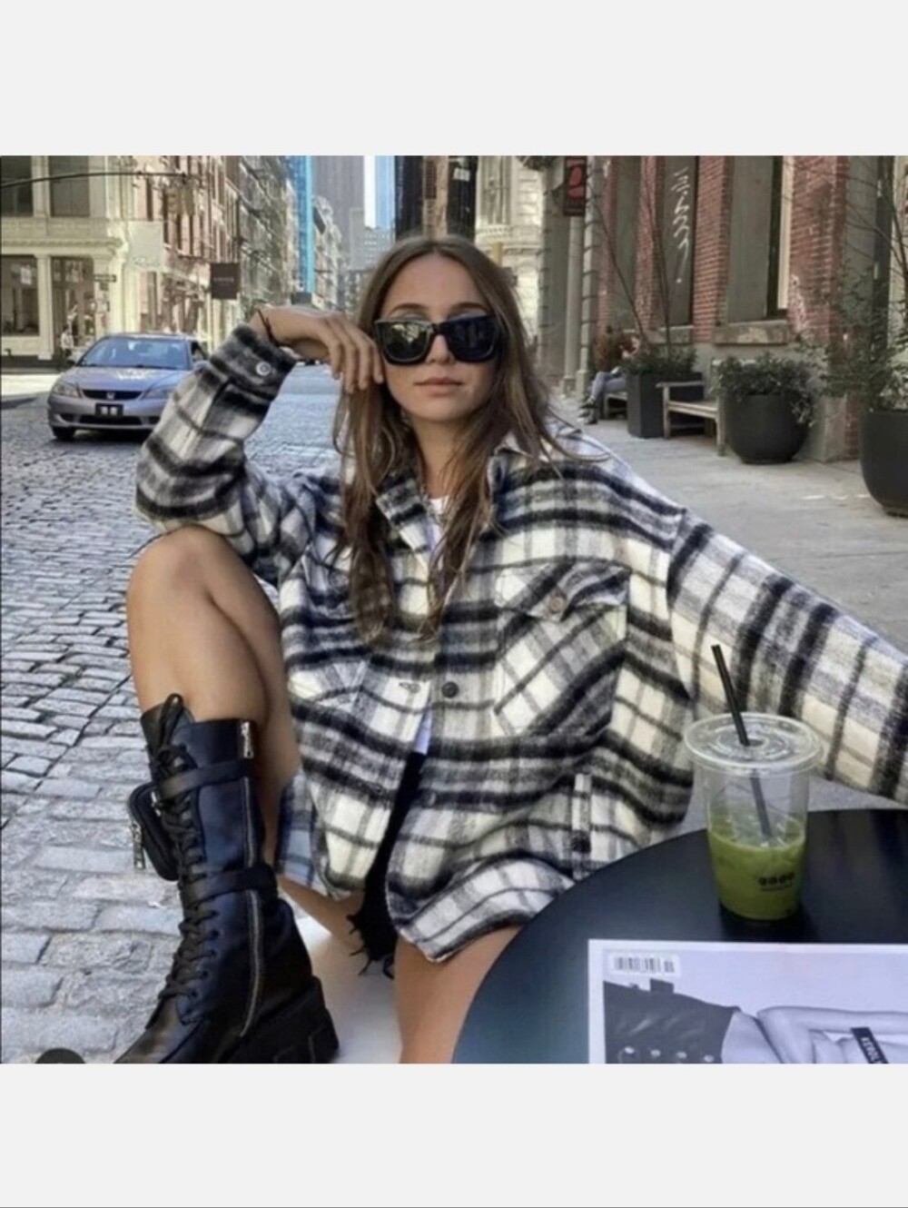 Zara Wool blend Oversized Plaid Shacket Black and White Small
